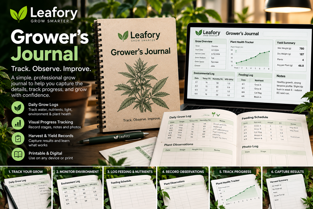 Leafory Grower's Journal digital and printable grow tracking journal