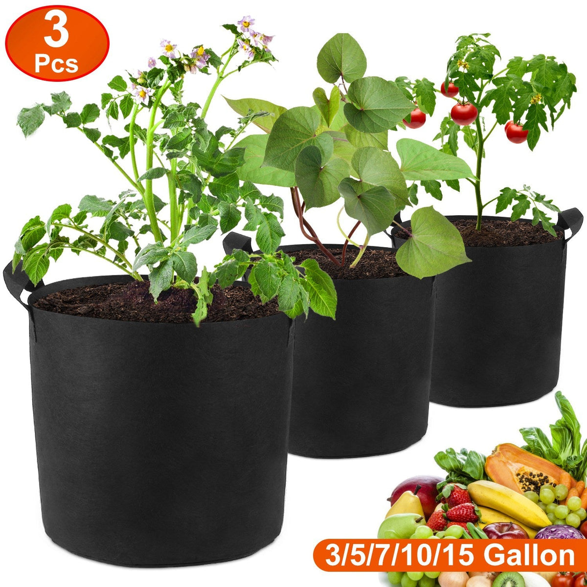 7-Gallon Fabric Grow Bags — 3-Pack